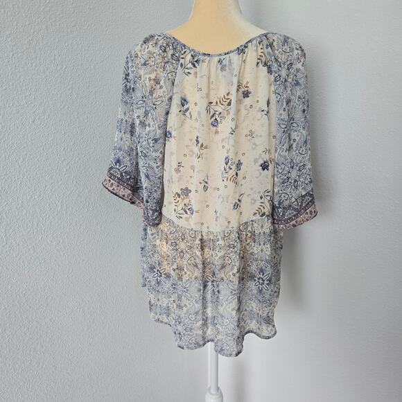 Knox Rose Women's Sheer Boho Floral Bell 3/4 Sleeve Blouse Size L - Picture 5 of 8